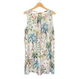H&M Dress Womens Size 12 Mini Dress Cream + Tropical Jungle Print Backless + Tie
